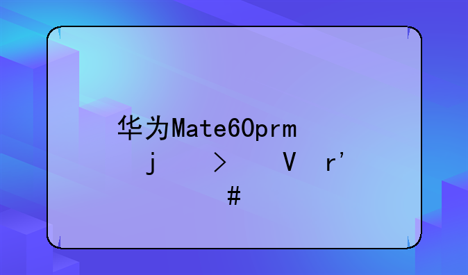 华为Mate60pro的参数有什么特征吗？